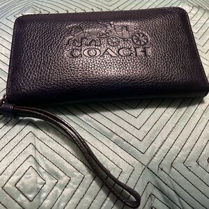 Coach Textured Black Leather Wristlet Wallet